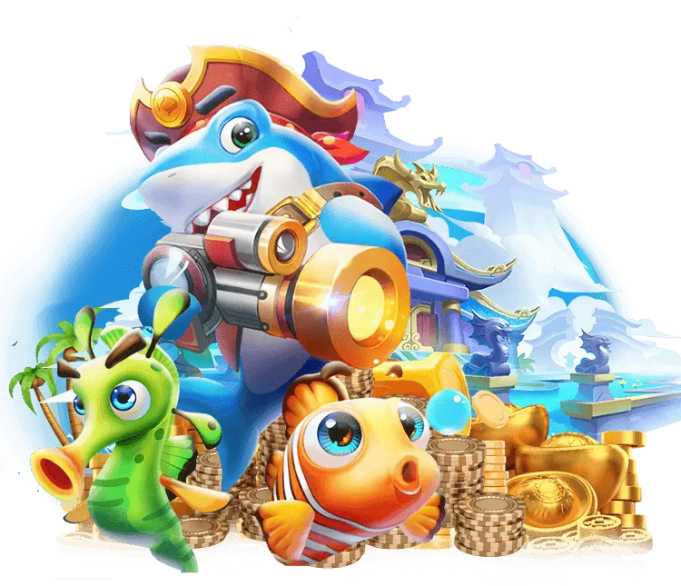 Giao diện game bắn cá với đại dương xanh và các loài cá đầy màu sắc.